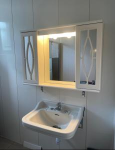lavabo con botiquín y espejo en La Savoureuse, en Belfort