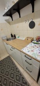 a kitchen with a sink and a counter top at Apartman Ana in Leskovac +55 photos