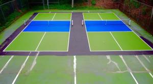 an overhead view of a tennis court at Two Mountain Cabins with Views & Hot Tub Fun in Gatlinburg