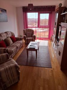 a living room with a couch and a coffee table at Piso DJC in O Pedrouzo