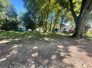 Un campo con un grupo de tiendas de campaña y un árbol. en Geis House, en Santa Cruz de Bezana