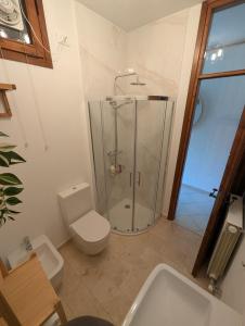 a bathroom with a shower and a toilet and a sink at Casa Mia in Tremezzo