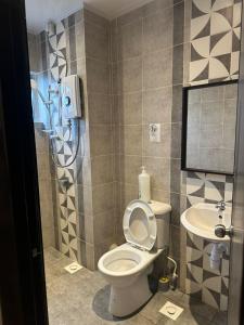 a bathroom with a toilet and a sink at Adik Aisyah black forest luxury cameron homestay in Tanah Rata