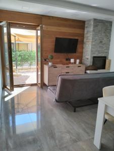 Una sala de estar con un sofá y un televisor de pantalla plana. en casa vitmont, en Castel di Sangro