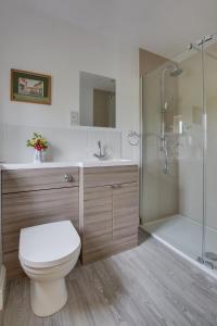 ein Badezimmer mit Toilette, Dusche und Waschbecken in der Unterkunft Pound Hill Cottage in Frittenden