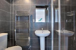 a bathroom with a sink and a toilet and a mirror at Flat 1 Holmesdale in Carbis Bay +9 photos