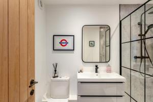a bathroom with a sink and a mirror and a toilet at Thorncliffe Mews in Bishops Tawton +31 photos