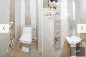 two pictures of a bathroom with a toilet and a sink at Hotel Prashant Palace in Agra