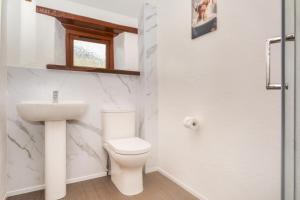 a bathroom with a toilet and a sink at Wagtail Cottage in St Merryn +14 photos