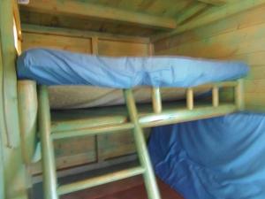 a bunk bed in a cabin with blue sheets at Eleven Auto Camp Park - Vacation STAY 44748v in Kururi