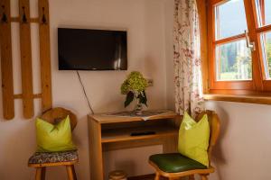 a living room with two chairs and a television at Bio-Bauernhof Anawander in Mariahof