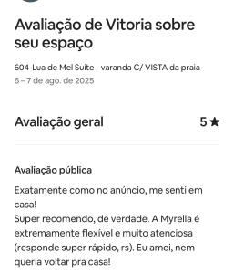 a screenshot of a cell phone screenshot of the avaya de vrizola software at 604- Suíte da Diretoria- Lua de Mel- varanda vista mar- 5 min praia in João Pessoa