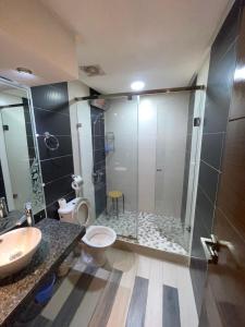 a bathroom with a shower and a toilet and a sink at Diamond Residence Fes in Fez
