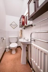 a white bathroom with a toilet and a sink at The Cottage in Llanbedrog