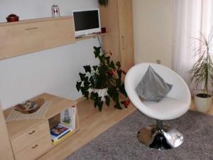 sala de estar con silla blanca y almohada en Apartment Ilse Herbert, en Würzburg