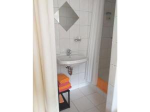 a small bathroom with a sink and a shower at Holiday home with 2 bedrooms in Naundorf +32 photos