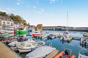 a bunch of boats are docked in a marina at Tregerrick in Padstow