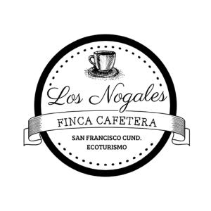 a black and white logo for los nogales fiesta coffee at Alojamiento natural rural LOS NOGALES, apartamentos tipo glamping, avistamiento de aves, paisaje cafetero in San Francisco +35 photos