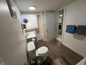 a small bathroom with a toilet and a sink at Nanaimo Nest in Nanaimo