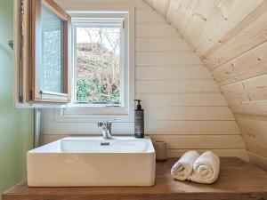 a bathroom with a sink and a window at Elm - Pantygelli Escapes in Abergavenny +5 photos