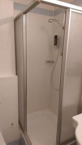 a shower with a glass door in a bathroom at Apartmány v Bavorském lese in Mitterfirmiansreut