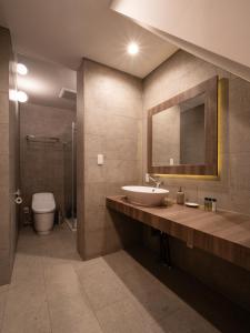 a bathroom with a sink and a toilet and a mirror at Hana no kage - Vacation STAY 96334v in Sengokuhara +35 photos