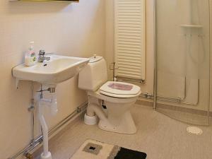 a bathroom with a toilet and a sink and a shower at 6 person holiday home in Odensvi in Gamleby +13 photos