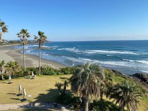 Blick auf einen Strand mit Palmen und das Meer in der Unterkunft Hyuga Surf Camp 105 - Vacation STAY 29665v in Hyuga