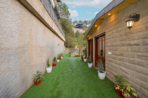 a courtyard with potted plants on the side of a building at Konifer Greyvine in Kasauli