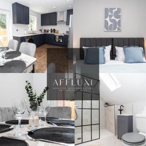 a collage of photos of a kitchen and a living room at Central Telford Home - Sleeps 8 - Private Parking in Telford