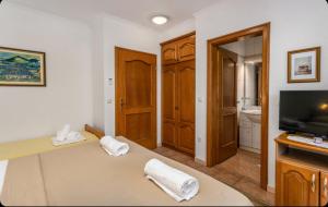 a room with a bed and a television and a bathroom at Villa Ana Selce Soba s Kupaonom in Selce