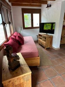 a living room with a couch and a tv at Casa Rural Ruta del Tajinaste azul in Valsequillo