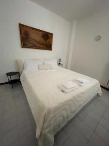 a bedroom with a large white bed with two towels at Casa Aurora in Borgoforte