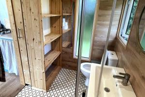 a bathroom with a toilet and a sink at Tiny Home - Huge Views - Coastal - Surf in Sligo