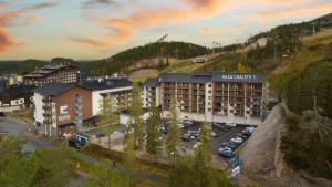 an aerial view of a large building with a parking lot at RukaHillChalet5 Ski In - Ski Out - SkiPass x2 in Ruka