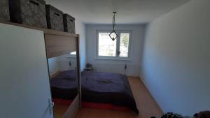 a bedroom with a bunk bed with a mirror at Apartment Banska Bystrica, Podlavice in Banská Bystrica