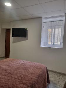 Cortez de PallasにあるRural studioのベッドルーム1室(ベッド1台、壁掛けテレビ付)
