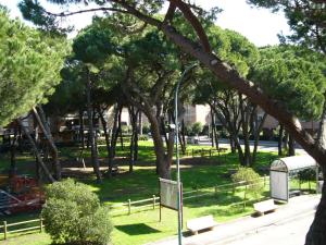 マリーナ・ディ・グロッセートにあるAppartamento Il Soleのベンチや木々が並ぶ公園