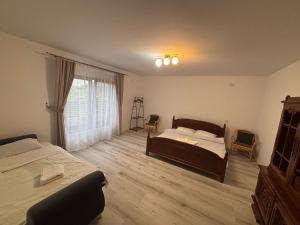 a bedroom with two beds and a window at Casa Stefan in Sînmartin
