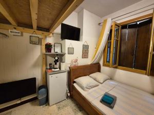 a small bedroom with a bed and a television at Beau studio en centre ville in Narbonne