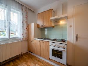 a kitchen with a stove and a sink and a window at Apartment in Tröpolach near Ski Lift in Tröpolach