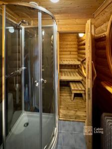 a bathroom with a shower and a sauna at Beitostølen Cabin - Sauna, large terrace and BBQ in Beitostøl