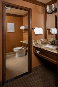 a bathroom with a toilet and a sink and a mirror at Wayfinder Bishop in Bishop