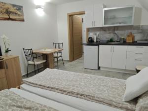 a room with a bed and a kitchen and a table at Jovičića Kuća in Mokra Gora