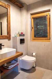 a bathroom with a white toilet and a sink at Domek 'Słoneczna 2' z RUSKĄ BANIĄ in Kluszkowce +23 photos