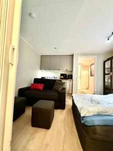 a living room with a couch and a bed at Exclusive Central-Home in Central Oslo- for five people in Oslo