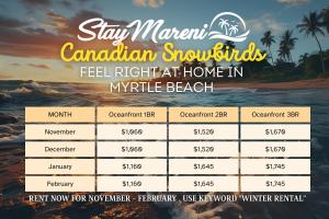 Un calendario para la estancia en Miami: los surfistas canadienses se sienten como en casa. en Oceanside Escape by StayMareni - Oceanfront Suite, en Myrtle Beach