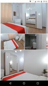 a collage of four pictures of a bedroom at Domus casilina in Rome