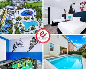 キシミーにあるCharming Home With Private Pool, Theme Rooms And Foosball Table Near Disney With Waterpark & Resort Access At Encore - 370Laのプール付きホテルとリゾートの写真のコラージュ