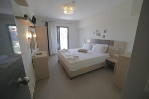 パラリア・カテリニスにあるEco Paraliaのベッドと窓が備わるホテルルーム